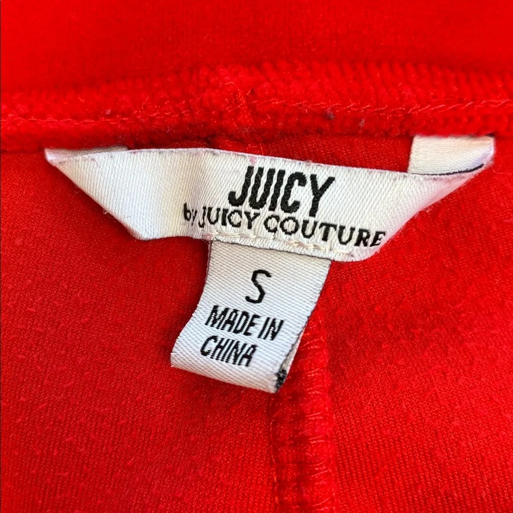 Juicy Couture SET Red Velour Zip Up Jacket Flare Pants Glittering Crown S Y2K - Picture 6 of 13